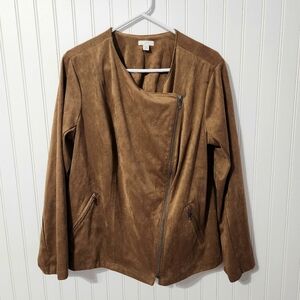 J. Jill | Faux Suede Moto Jacket Brown Size 1X